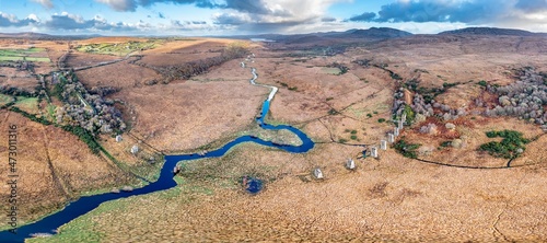 Aerial view of the Owencarrow Railway Viaduct by Creeslough in County Donegal - Ireland photo