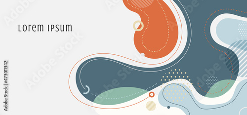 Abstract trendy organic shape composition amorphous forms and lines with circles geometric elements on white background