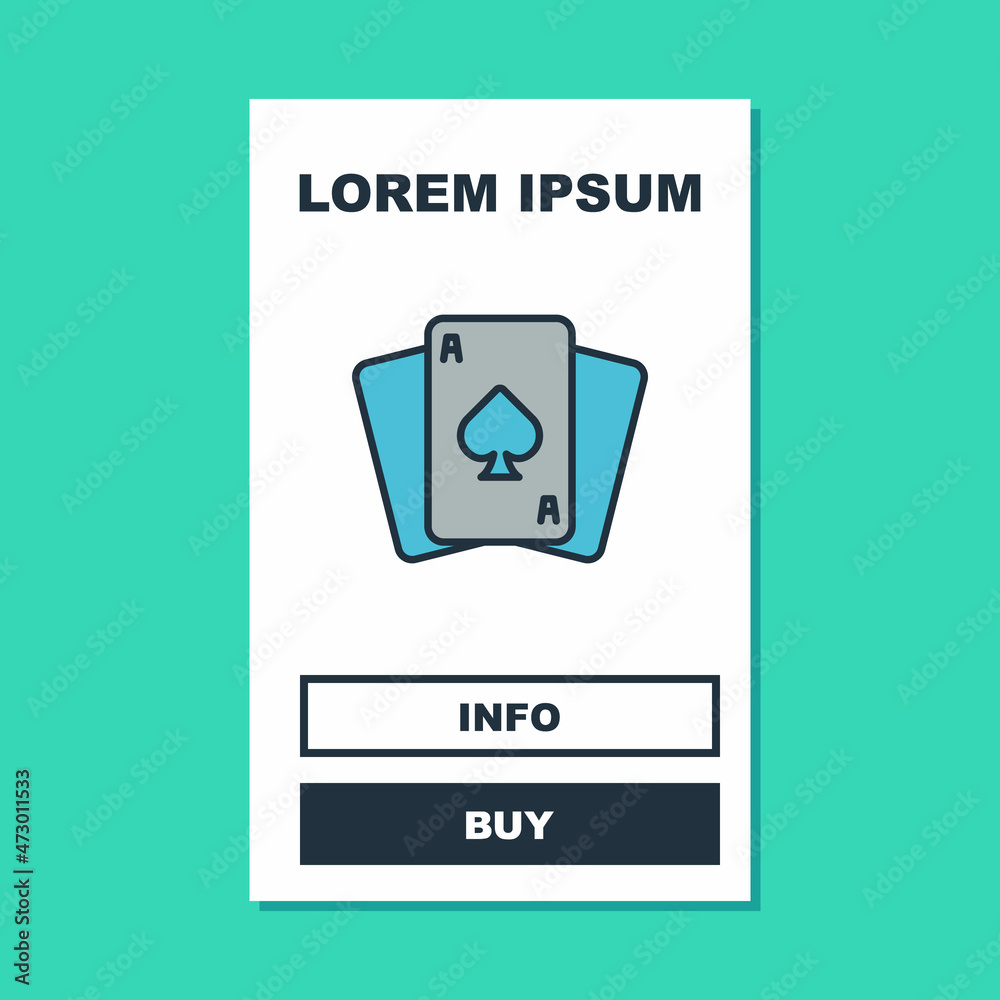 Filled outline Playing cards icon isolated on turquoise background. Casino gambling. Vector