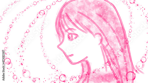 女性　横顔　ピンク　イラスト