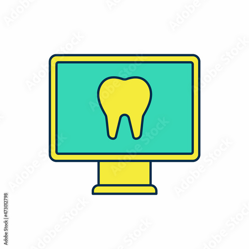 Filled outline Online dental care icon isolated on white background. Dental service information call center. Vector