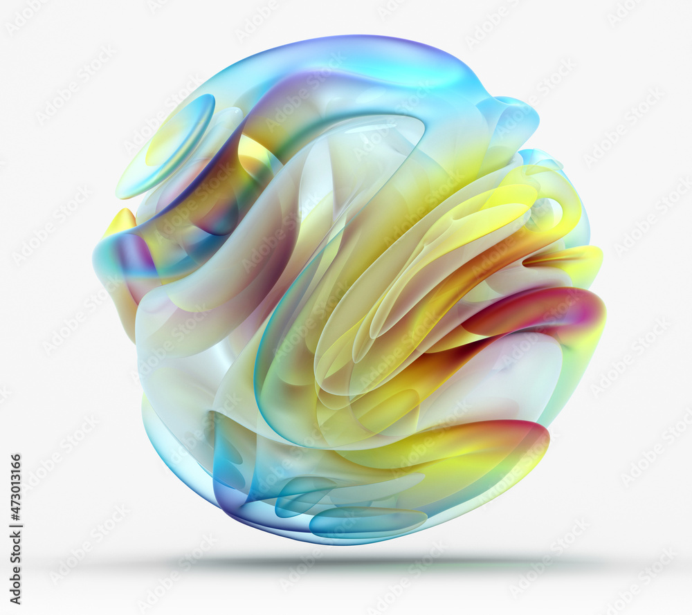 3d render of abstract art 3d ball in organic curve round wavy smooth ...