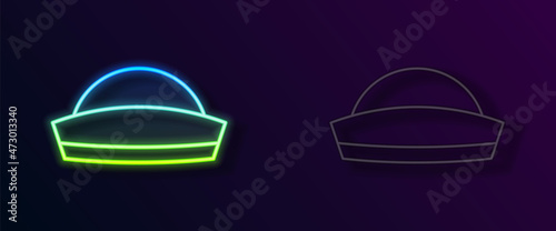 Glowing neon line Sailor hat icon isolated on black background. Vector