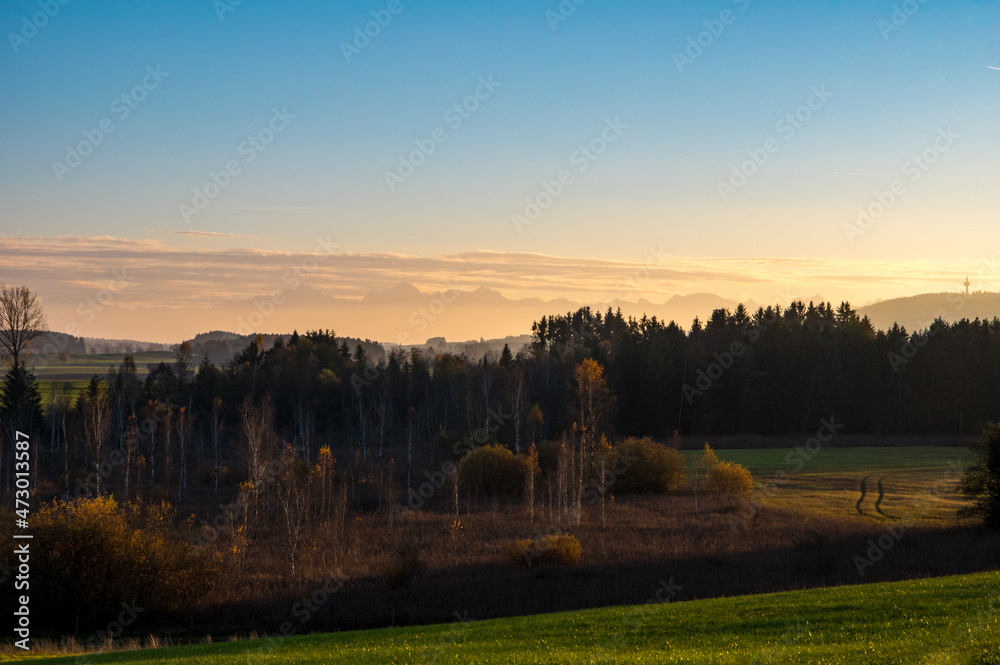 Sunset, Landscape, Sky, afterglow, evening mood, nature, Moore, teal and orange, Germany, Bavaria