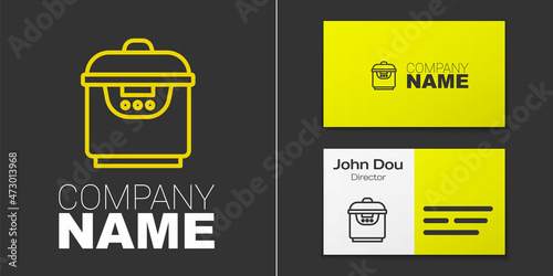 Logotype line Slow cooker icon isolated on grey background. Electric pan. Logo design template element. Vector