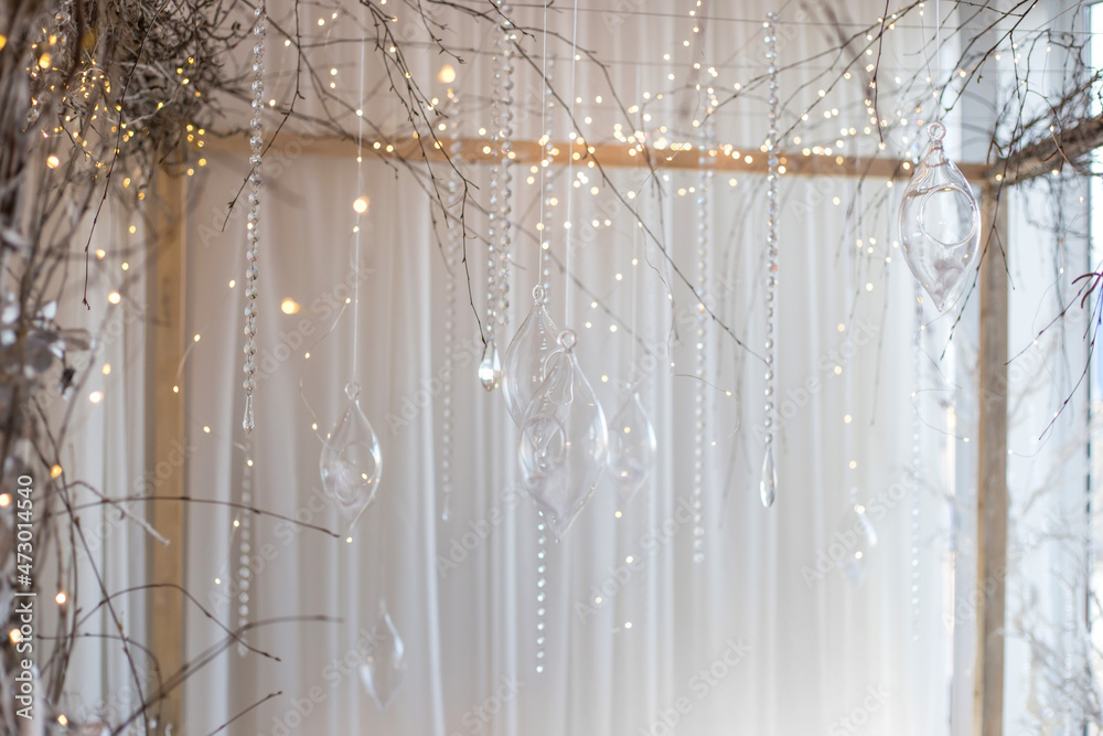 Christmas decoration on the window with glass and cristals Christmas decoration on the window with glass and cristals