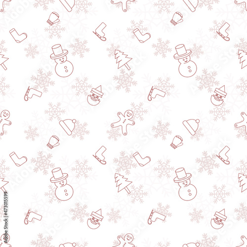 Christmas repeat pattern created with Christmas object outline shapes, Seamless Christmas pattern.