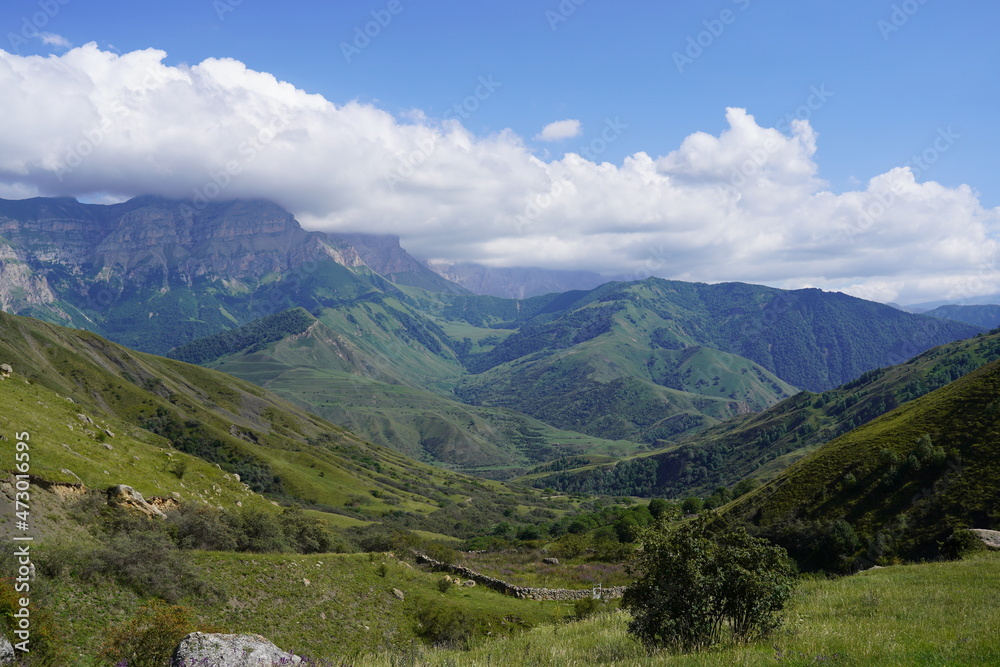 Fototapeta premium Landscape with sky and clouds. Rocks and hills