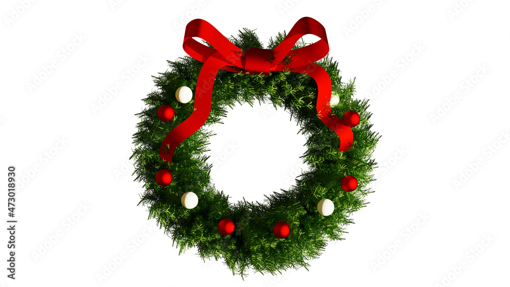 3D rendering of a Christmas wreath with a bow 3D rendering of a Christmas wreath with a bow
