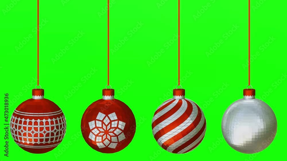 Christmas Ornaments 3D Rendered Animation 4K with Green Screen. Red Christmas Balls Animation Christmas Ornaments 3D Rendered Animation 4K with Green Screen. Red Christmas Balls Animation