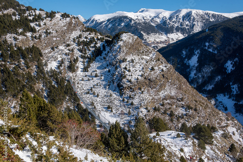 Snowy mountains in the Pyrenees of Andorra in winter