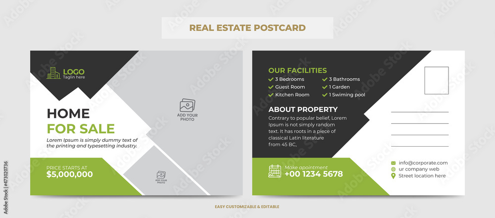 Real Estate Agent Business Postcard Template. Creative Real estate Postcard Template