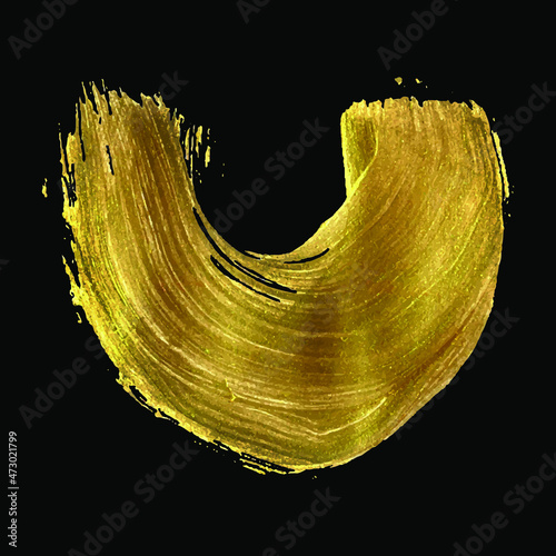Hand drawn golden paintbrush strokes set. Gold Paint Glittering Textured Art Illustration. Golden paint strokes on black.