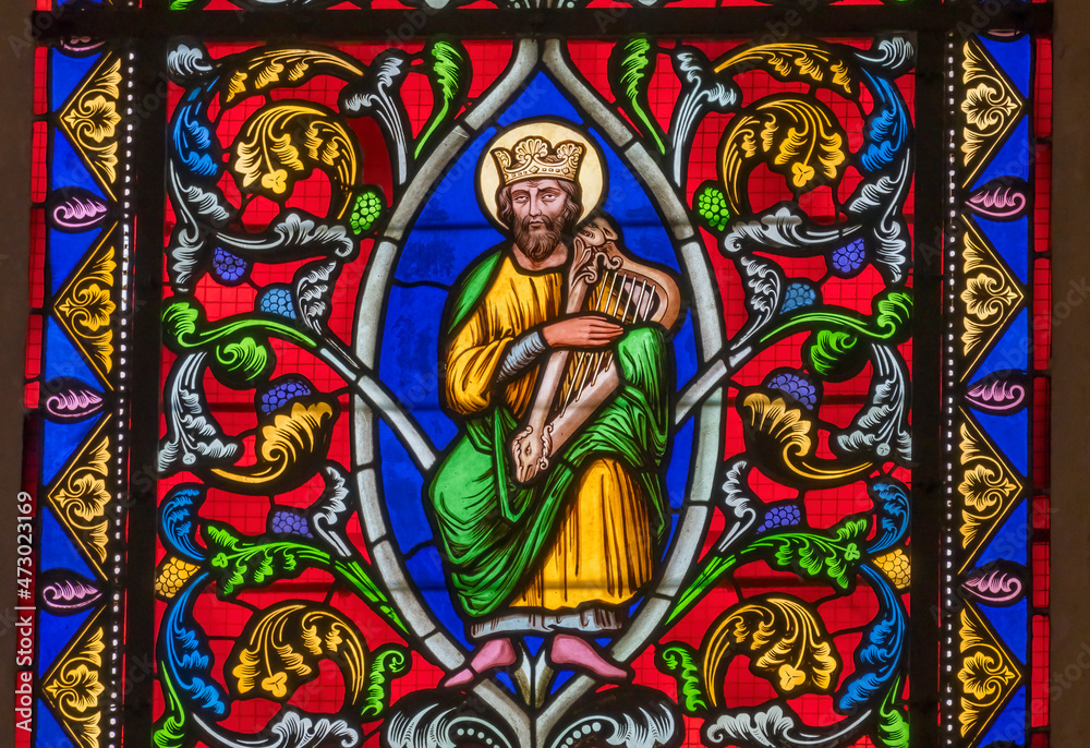 Colorful King David Stained Glass Cathedral Church Bayeux Normandy France