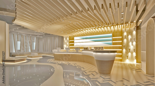 Bild auf Leinwand 3d render. Modern hotel reception interior scene.