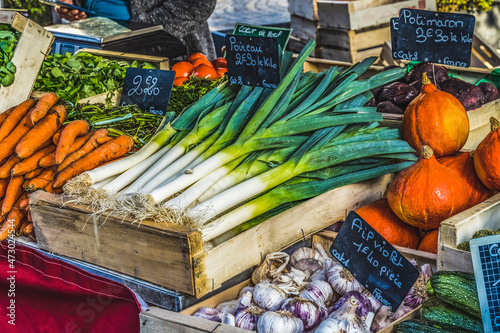 Leeks Carrots Open Air Farmers Market inner Harbor Honfluer France photo