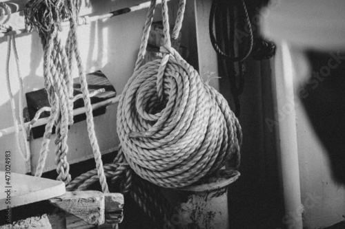 Ropes on vessel.