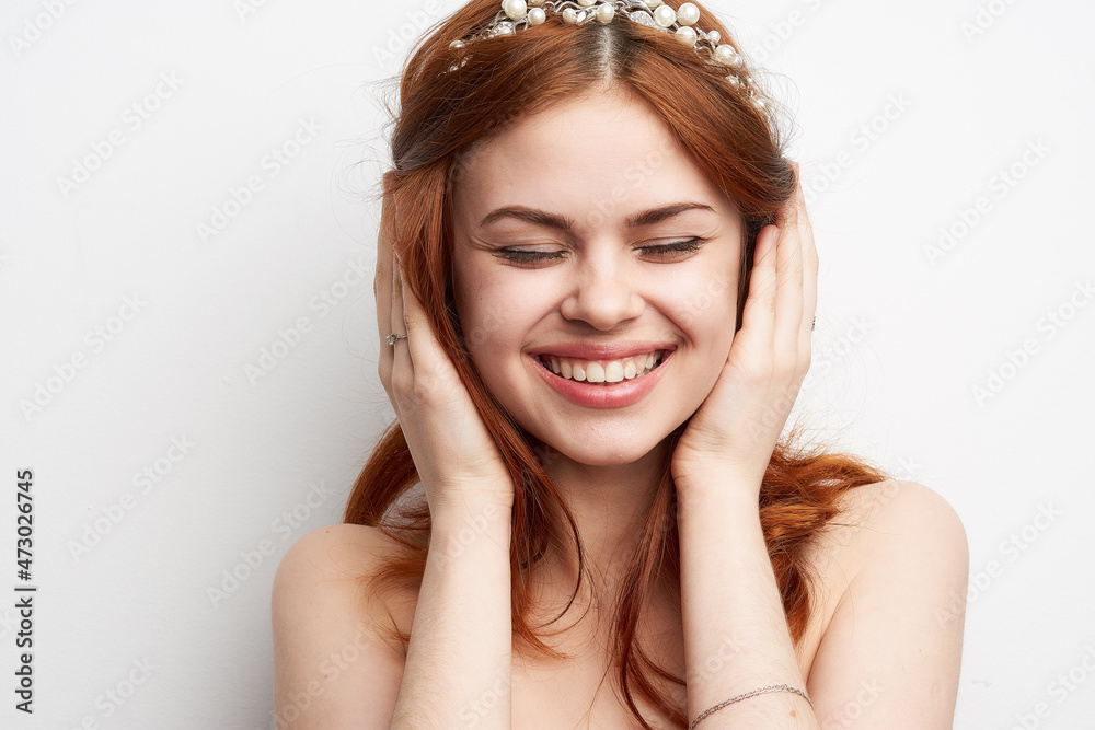 woman bare shoulders red hair makeup glamor smile model woman bare shoulders red hair makeup glamor smile model
