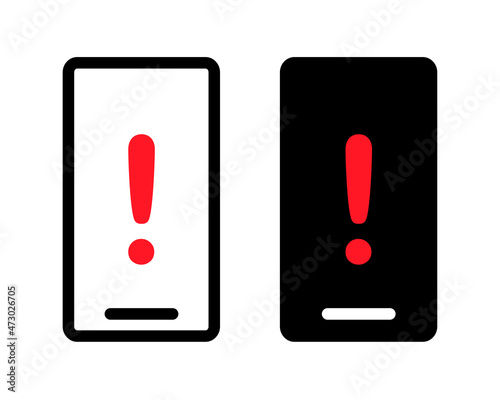 Mobile phone alert warning notification. Smartphone with exclamation mark. Illustration vector