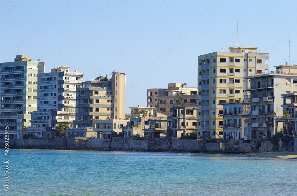 Varosha, once famous beach resort destination is now spooky ghost town, only with few tourist.12.07.2021 Famagusta, Northern Cyprus
