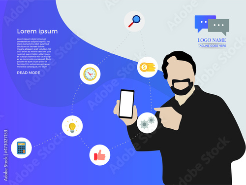 Flat design with vector illustration concept of using mobile phone with various apps with cartoon character and smartphone, can use for landing page, template, UI, web, mobile app, poster, banner