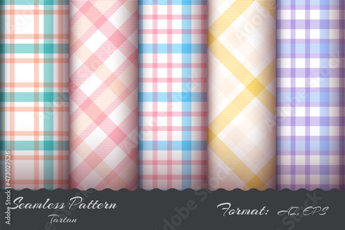 Set seamless pattern retro tartan