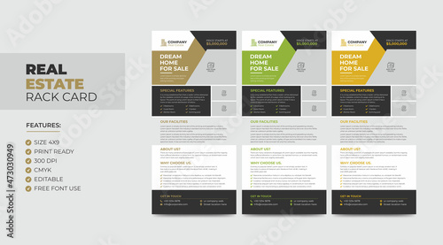 Real Estate Agent Business Rack card or Dl Flyer Template. Creative Real Estate Rack Card. Modern Home Rack Card