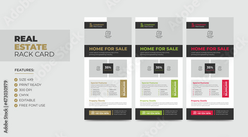 Real Estate Agent Business Rack card or Dl Flyer Template. Creative Real Estate Rack Card. Modern Home Rack Card