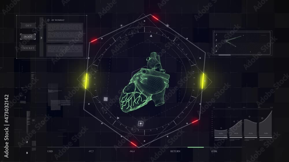 Human heart scan. Futuristic medical user interface with HUD and ...