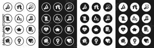 Set Safe in hand, Money with shield, Document, House, flood, and Life insurance icon. Vector