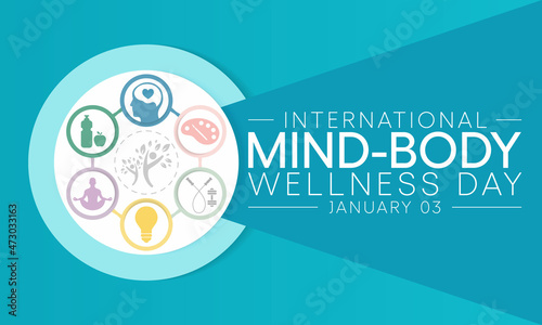International Mind and Body wellness day is observed every year on January 3rd, to remind people of the importance of wellness. Vector illustration