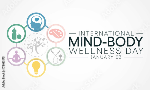 International Mind and Body wellness day is observed every year on January 3rd, to remind people of the importance of wellness. Vector illustration