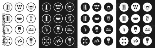 Set Car service, Broken windshield, tire wheel, Timing belt kit, Gear shifter, Diagnostics condition of car and muffler icon. Vector