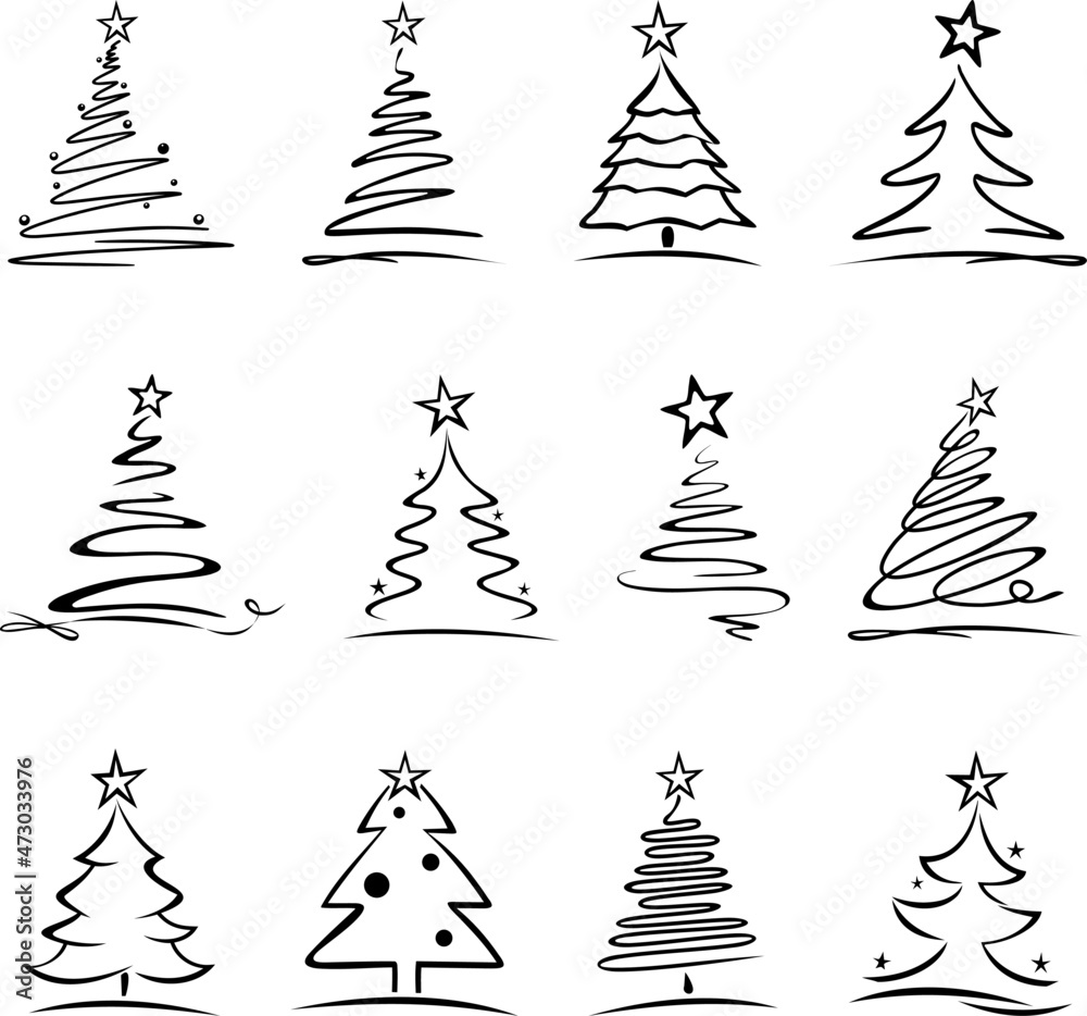 Christmas Tree Set drawing vector