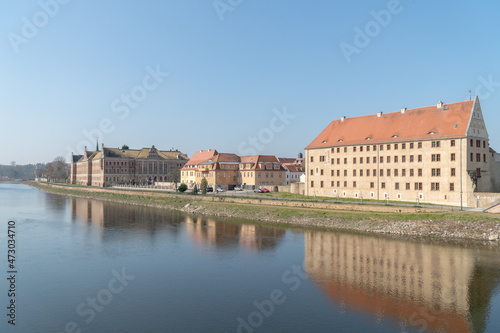 Grimma in Saxony, Germany from the other side of the River Mulde