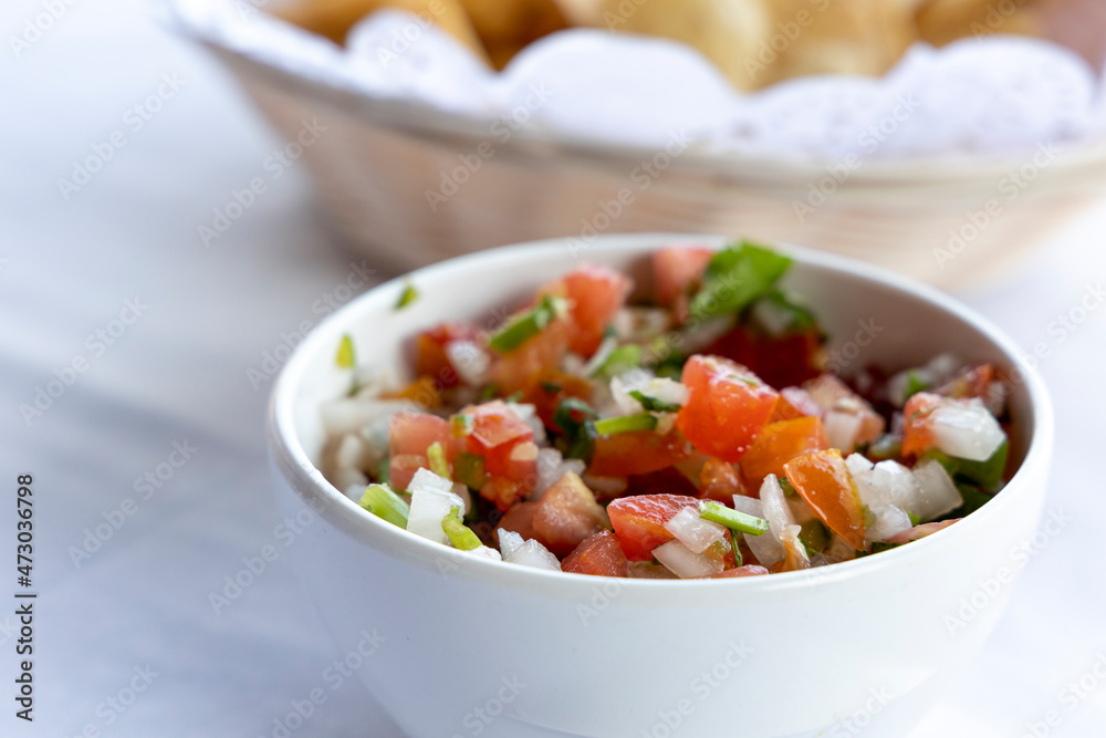 Closeup of Tomato Salsa and Tortilla Chips Closeup of Tomato Salsa and Tortilla Chips