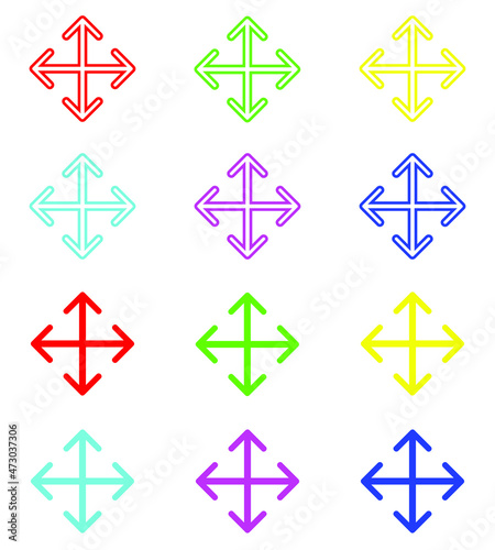 Colorful Four Side Arrow. Four direction arrow icon illustration isolated vector sign symbol for your project. Simple pointing arrows. Flat design style. Vector icon on white background