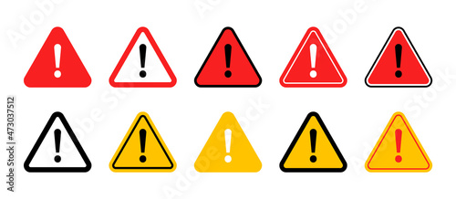 Warning and danger sign set. Attention sign with exclamation mark. Caution icon. Alert symbol. Vector illustration.