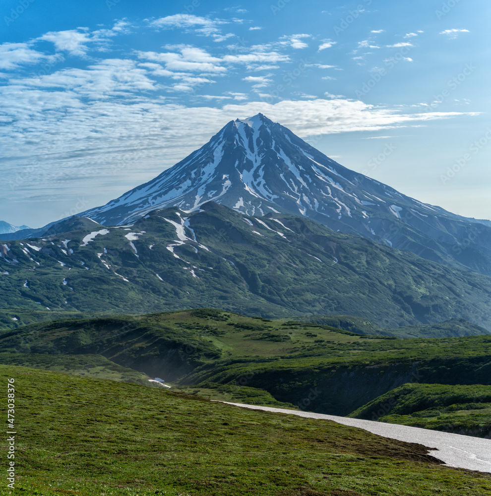 Russia, Kamchatka. Beautiful view of the Vilyuchinsky volcano early morning.