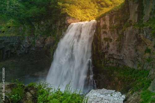 A waterfall in the vicinity of the Tolbachik volcano in Russia  Kamchatka.