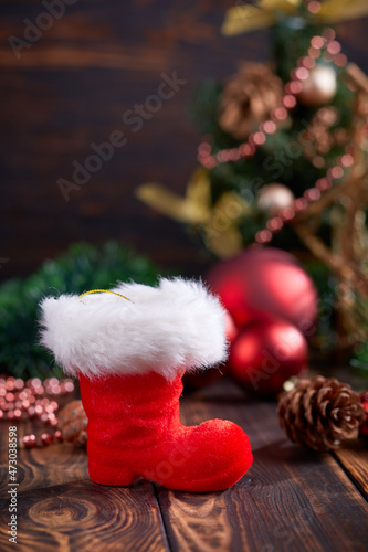 Christmas decoration on the wooden background
