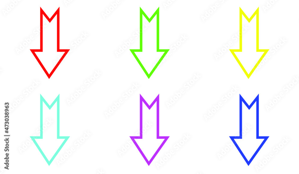 Down icon and arrow vector illustration. Down icon symbol sign vector. Set elements in colored icons. Flat design style. Vector icon Down icon and arrow vector illustration. Down icon symbol sign vector. Set elements in colored icons. Flat design style. Vector icon