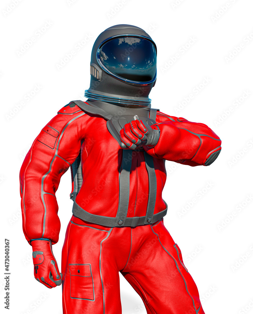 astronaut is checking the air and time on white background