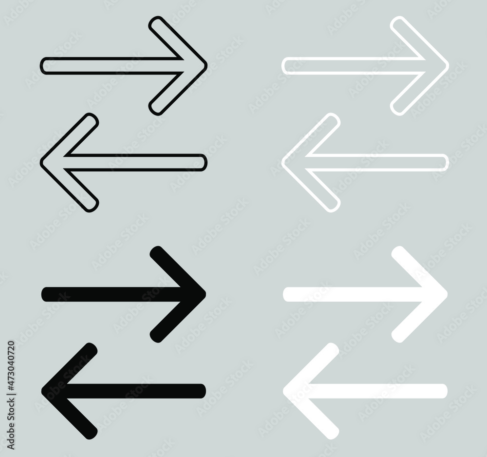 Set of Left right arrow vector icon. Arrow navigation icon sign symbol. Flat design style. Vector icon on white and gray background Set of Left right arrow vector icon. Arrow navigation icon sign symbol. Flat design style. Vector icon on white and gray background