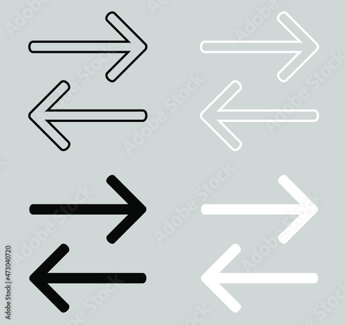 Set of Left right arrow vector icon. Arrow navigation icon sign symbol. Flat design style. Vector icon on white and gray background