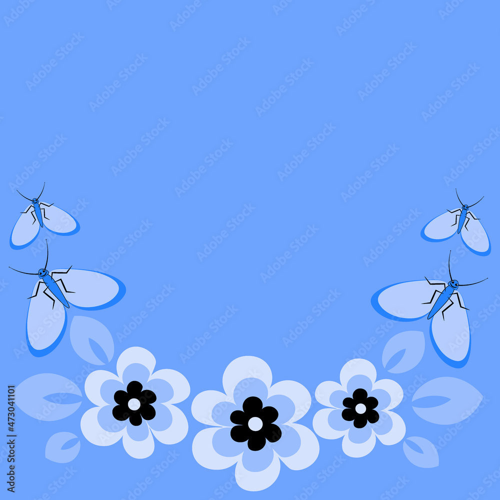 lowers and butterflies, a frame in the form of a horseshoe or semicircle. Design element