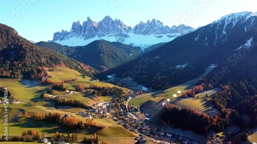 Beautiful village of St. Magdalena at the Puez Geissler Natural Park in the Dolomites Italy - travel photography photo