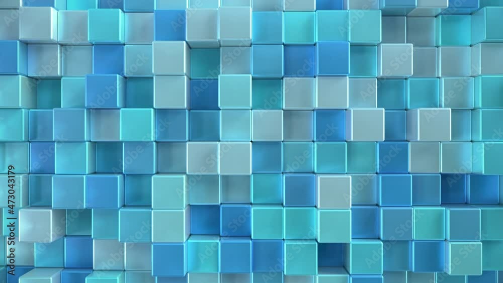 Abstract metallic blue Cubes Background. Metal cube pattern wall. 3D rendering. Projection Mapping element with moving cubic surface. 4k Seamless loop Abstract metallic blue Cubes Background. Metal cube pattern wall. 3D rendering. Projection Mapping element with moving cubic surface. 4k Seamless loop