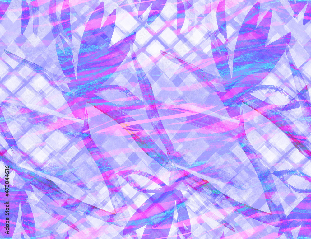 Bright purple botanical pattern with silhouettes of strelitzia flowers for textile dresses and clothes and surface designs for kids and women. Moderm pattern
