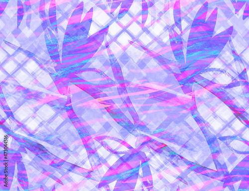 Bright purple botanical pattern with silhouettes of strelitzia flowers for textile dresses and clothes and surface designs for kids and women. Moderm pattern